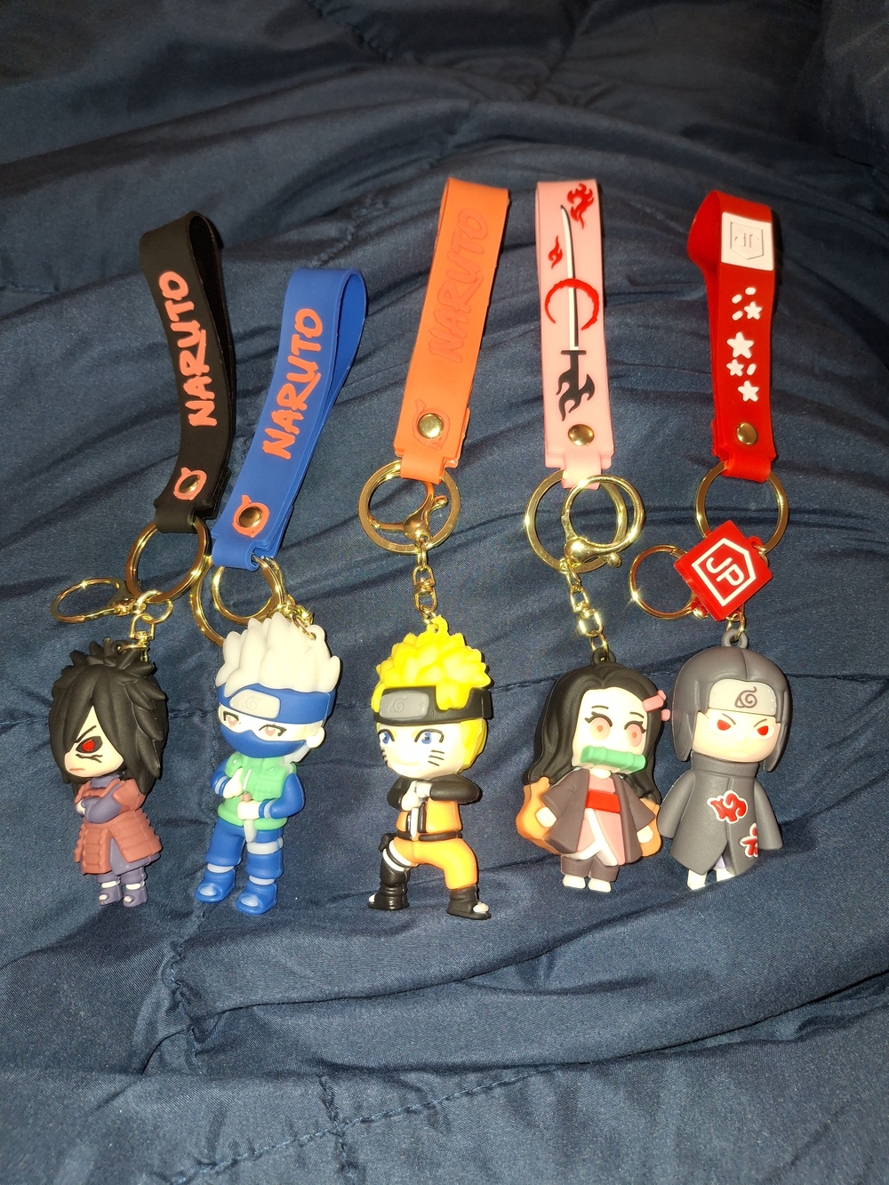 Naruto Chibi PVC Keychain Set with Colored Silicone Straps 5 In Set New